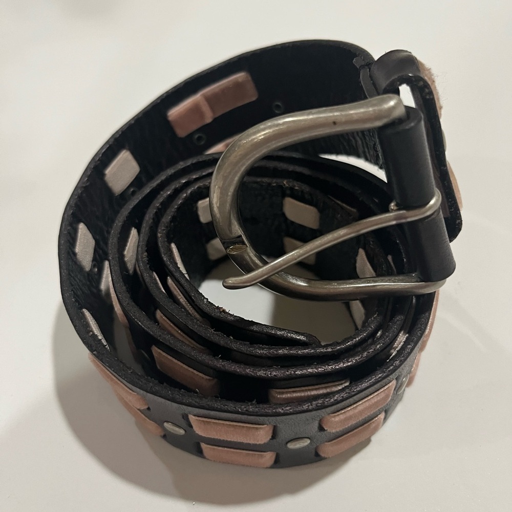 Línea Pelle chocolate Brown leather belt, safe M handmade